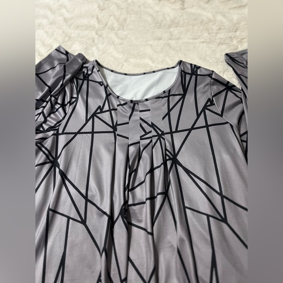 Chic Gray Geometric Long Sleeve Top XL - Picture 3 of 7